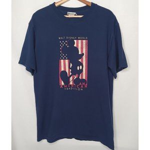 Walt Disney World Large T Shirt An American Tradition Blue USA Flag Mickey